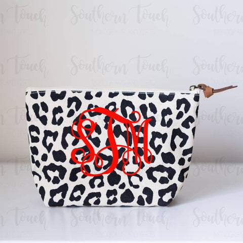Monogrammed Leopard Print Cosmetic Bag