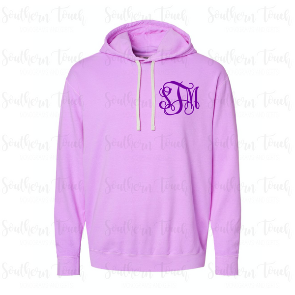 Monogrammed Lightweight Comfort Colors Hooded Sweatshirt Southern Touch Monograms