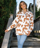 Monogrammed Cow Print Unisex Quarter Zip Pullover Sweatshirt