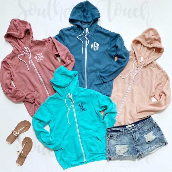Monogrammed Full Zip Hooded Jacket Southern Touch Monograms