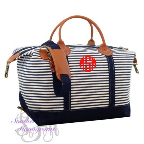 Monogrammed Striped Canvas Weekender