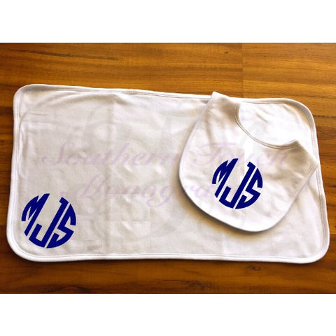 Monogrammed Baby Bib and Burp Cloth