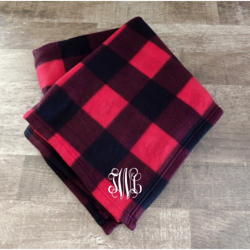Monogrammed Plaid Fleece Blanket