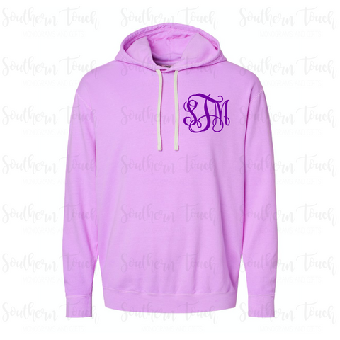 Monogrammed Lightweight Comfort Colors Hooded Sweatshirt