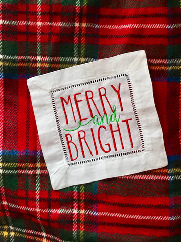 Merry and Bright Holiday/Christmas Linen Cocktail Napkins
