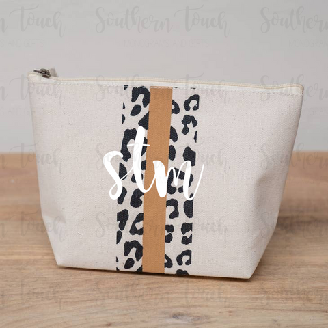 Monogrammed Leopard Stripe Cosmetic Bag