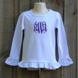 Monogrammed Girl's Long Sleeve Ruffle Tee