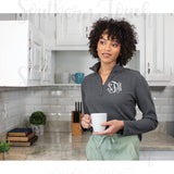 Monogrammed Waffle Knit Quarter Zip Pullover