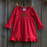 Monogrammed Girl's Long Sleeve Ruffle Dress