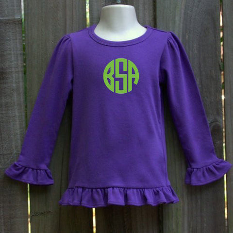 Monogrammed Girl's Long Sleeve Ruffle Tee
