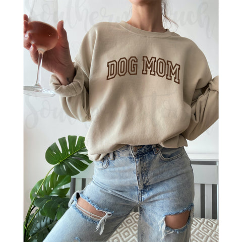 Embroidered Dog Mom Crewneck Sweatshirt