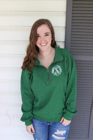 Monogrammed Quarter Zip Cadet Collar Pullover Sweatshirt