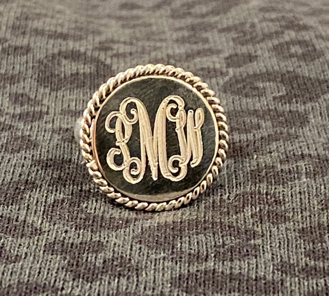 Monogrammed Engraved Sterling Silver Braided Rope Ring
