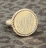 Monogrammed Engraved Sterling Silver Braided Rope Ring