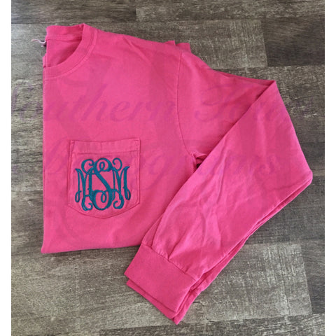 Long Sleeve Monogram Shirt for Women Monogrammed Pocket Long