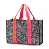 Monogrammed Orange and Hot Pink Leopard Neoprene Tote Bag