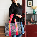 Monogrammed Orange and Hot Pink Leopard Neoprene Tote Bag