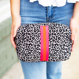 Orange and Hot Pink Leopard Neoprene Cosmetic Bag