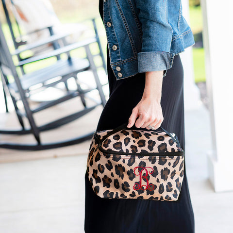 Monogrammed Leopard Cosmetic Bag