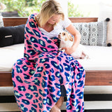 Monogrammed Hot Pink Leopard Plush Blanket