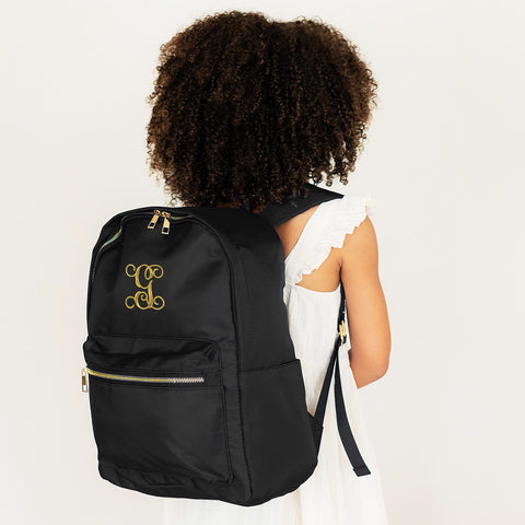 Monogrammed Black Nylon Kids Backpack