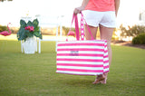 Monogrammed Hot Pink Stripe Ultimate Tote Bag
