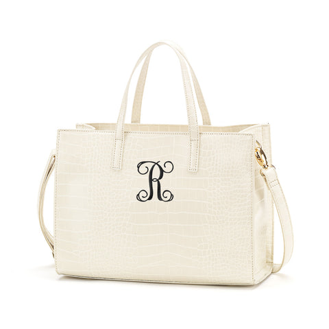 Monogrammed Ivory Crocodile Purse