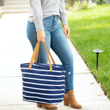Monogrammed Navy Stripe Tote Bag