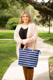 Monogrammed Navy Stripe Tote Bag