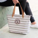 Monogrammed Tan Stripe Tote Bag