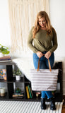 Monogrammed Tan Stripe Tote Bag