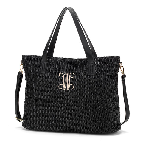 Monogrammed Black Textured Audrey Purse