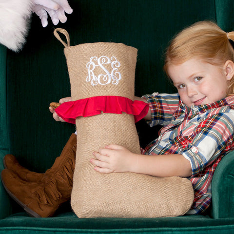 Monogrammed Ruffle Burlap Christmas Stocking