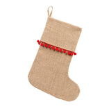 Monogrammed Red Pom-Pom Burlap Christmas Stocking