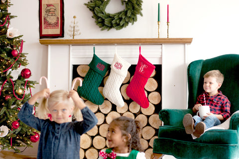 Embroidered Initial Cable Knit Red Christmas Holiday Stocking