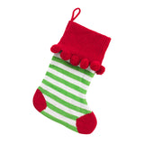 Monogrammed Green Stripe Pom-Pom Knit Christmas Stocking