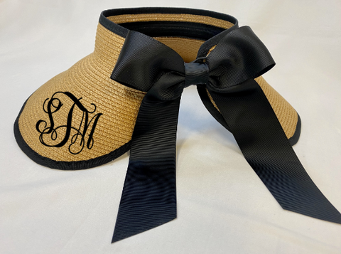 Monogrammed Bow Straw Visor