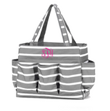 Monogrammed Grey Stripe Carry All Bag