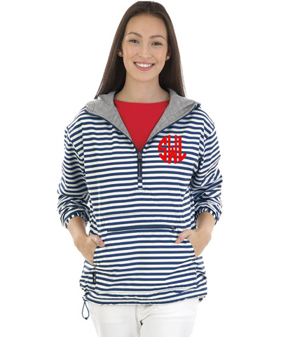 Monogrammed Striped Anorak Pullover
