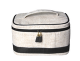 Monogrammed Black Linen Train Cosmetic Bag