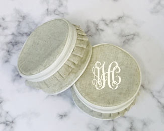 Monogrammed Cream Ruffle Trim Jewelry Case