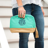 Monogrammed Mint Cabana Cosmetic Bag