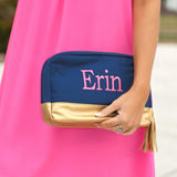 Monogrammed Navy Cabana Cosmetic Bag