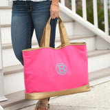 Monogrammed Hot Pink Cabana Tote Bag