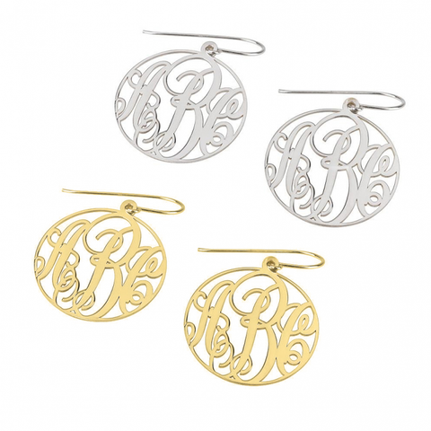 Monogrammed Classic Border Dangle Earrings